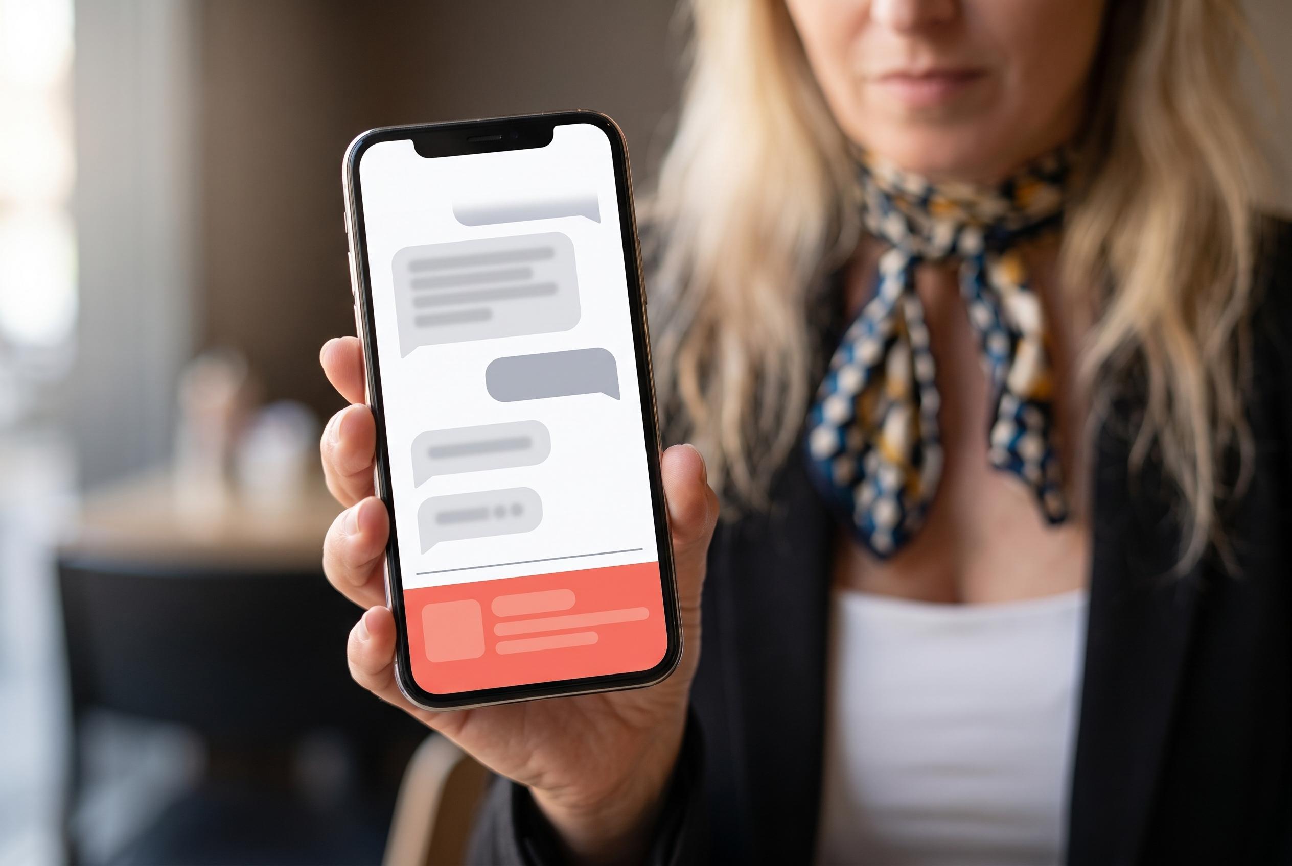 Smartphone che mostra una conversazione ChatGPT con un blocco annuncio sponsorizzato separato in fondo, esempio ChatGPT Ads Italia