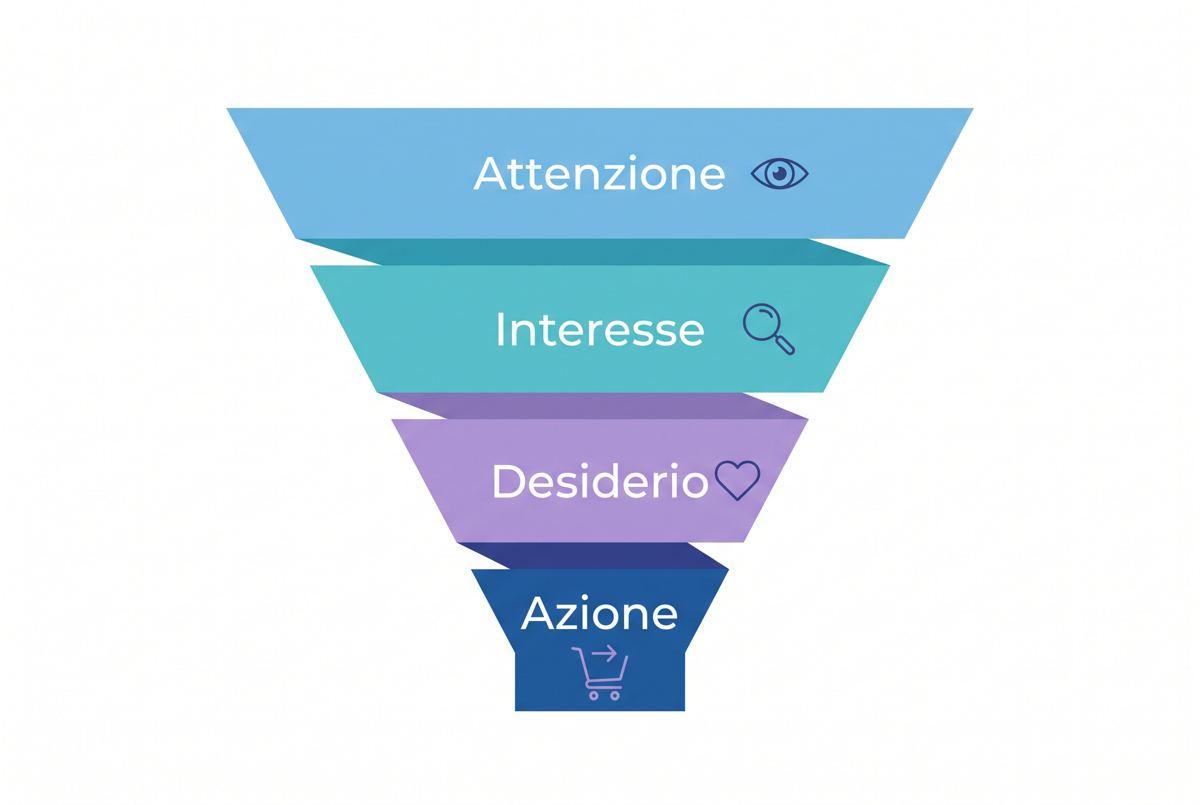 Modello a imbuto AIDA per il funnel marketing sui social