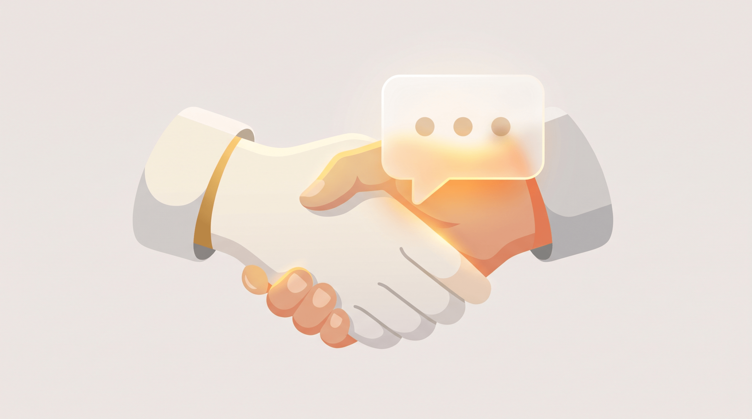 Stretta di mano con una nuvoletta di dialogo, a rappresentare il rapporto continuativo tra social media manager e cliente