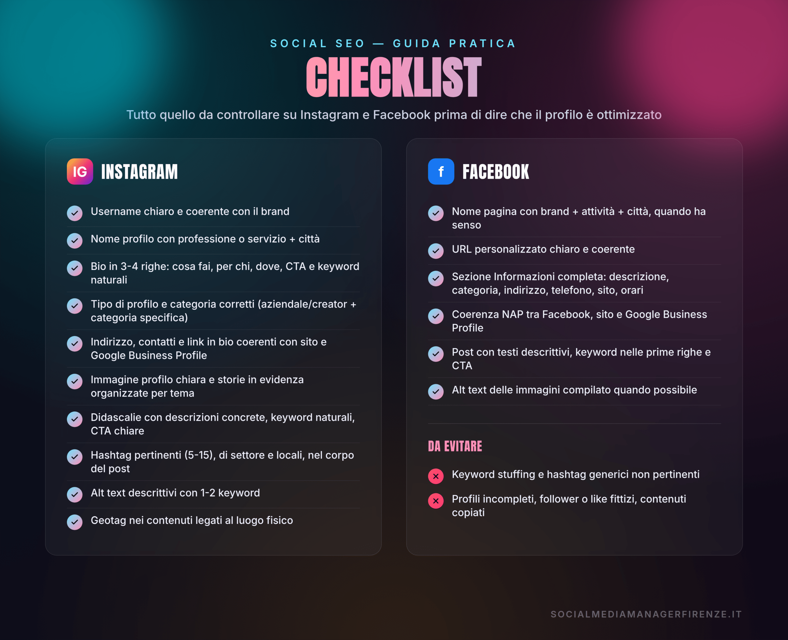 Checklist pratica Social SEO per Instagram e Facebook